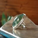 Bague quartz rutile vert et argent