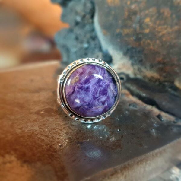 Silver charoite ring