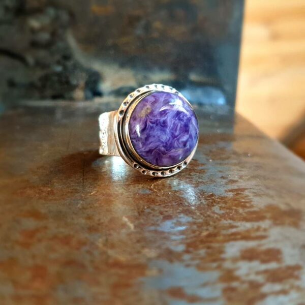 Silver charoite ring