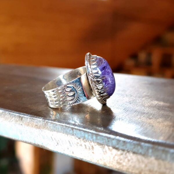 Charoite silver etnisk ring