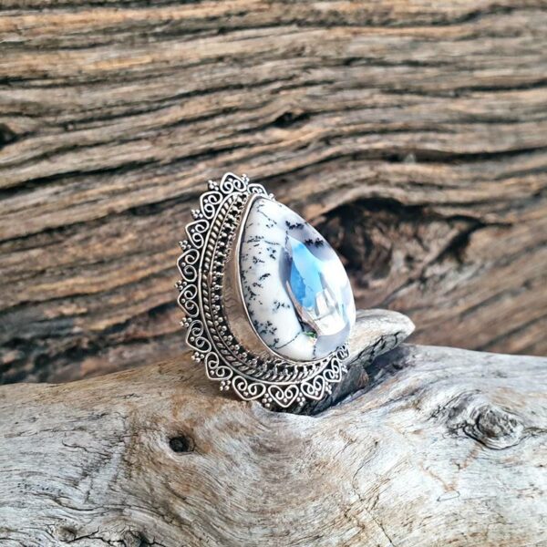 Bague en opale dendritique argent