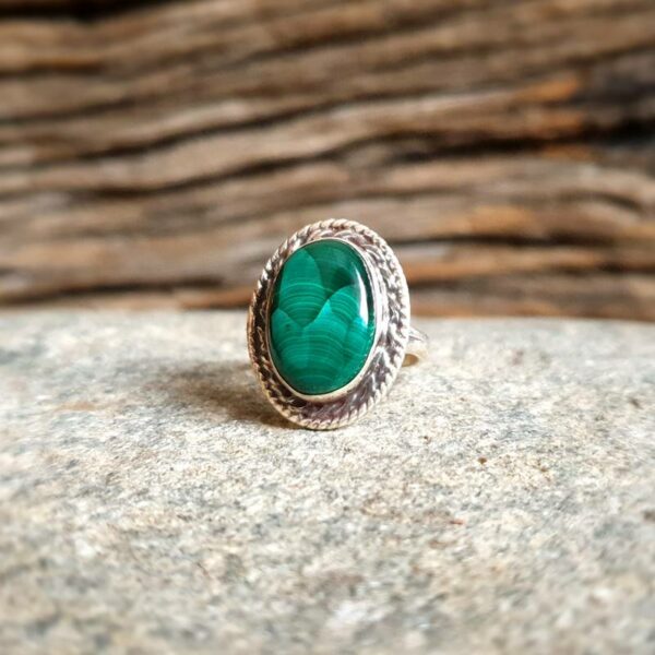 Silver malachite ring