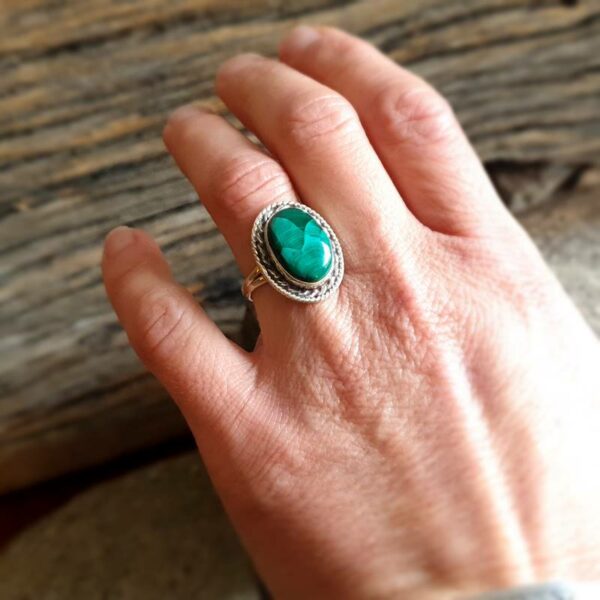 Silver malachite ring