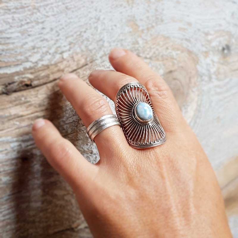 Silberner Larimar-Ring FAN