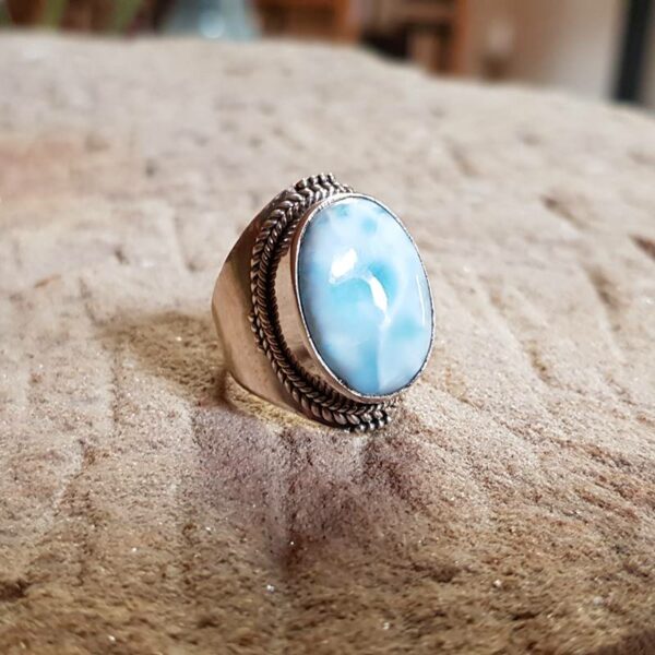 Anillo de larimar de plata OCÉANO