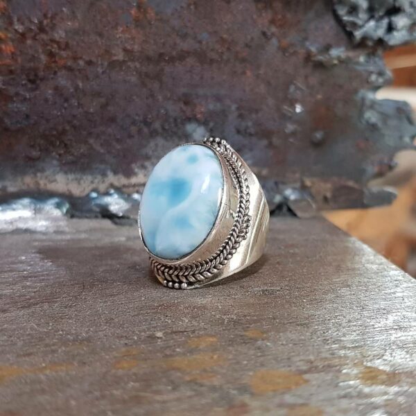 Anillo de larimar de plata OCÉANO