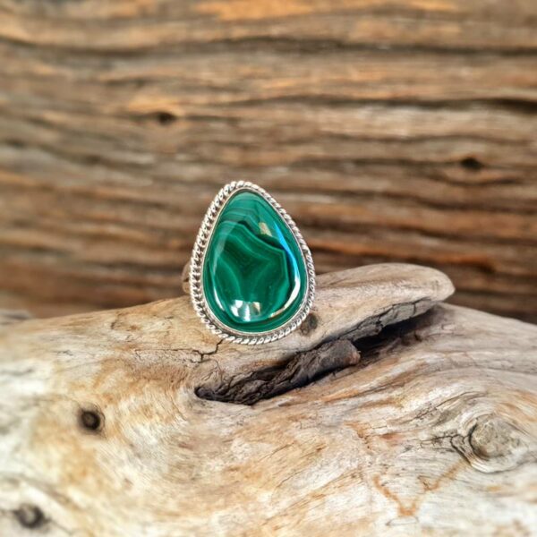 Bague malachite argent ajustable NATURE