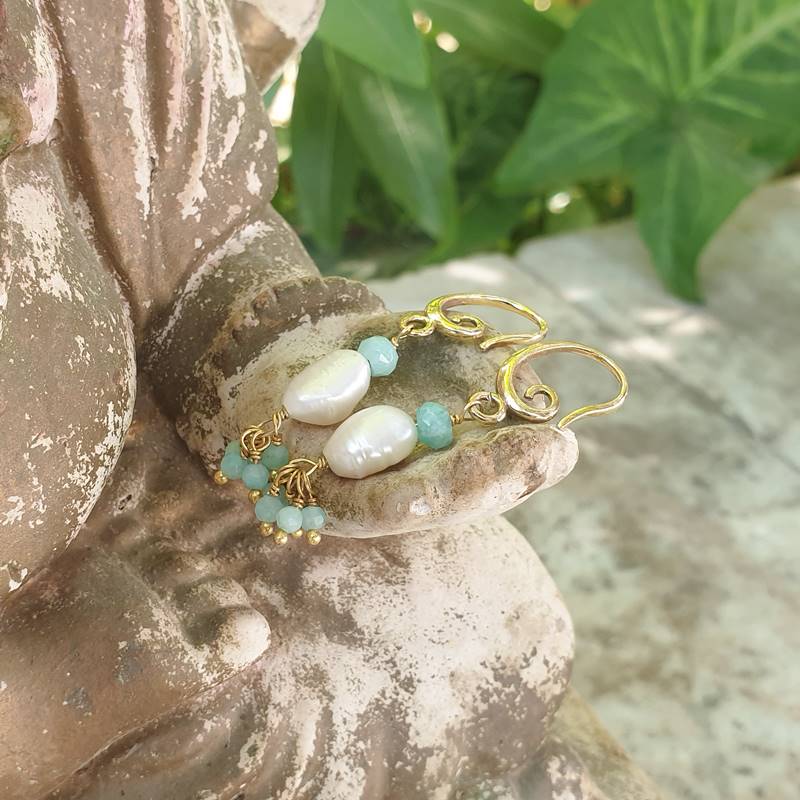 YLANG pearl and amazonite earrings