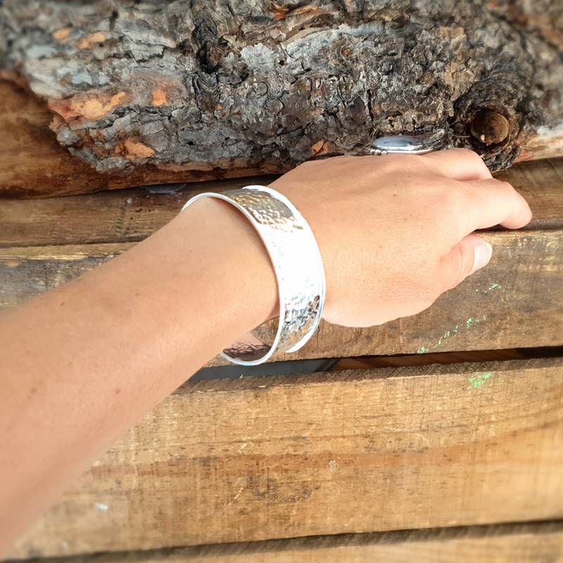 Silver hammered cuff bracelet