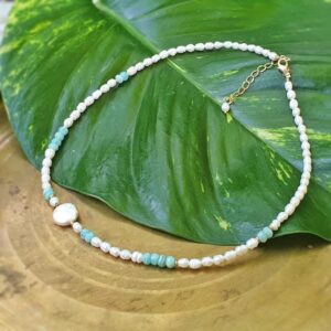 Collana di perle coltivate YLANG e amazzonite