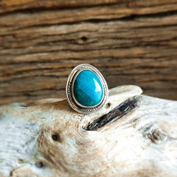 Adjustable silver chrysocolla ring