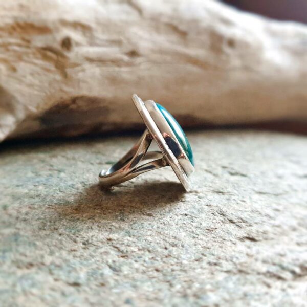 Adjustable silver chrysocolla ring