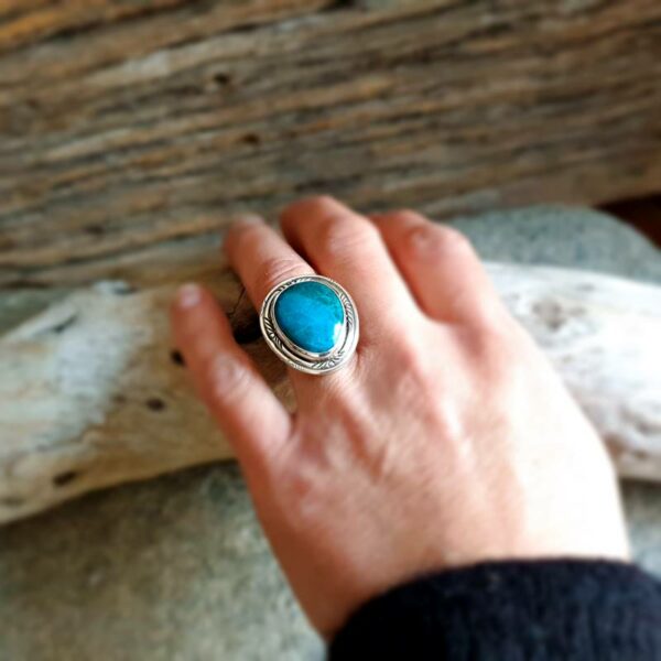 Adjustable silver chrysocolla ring