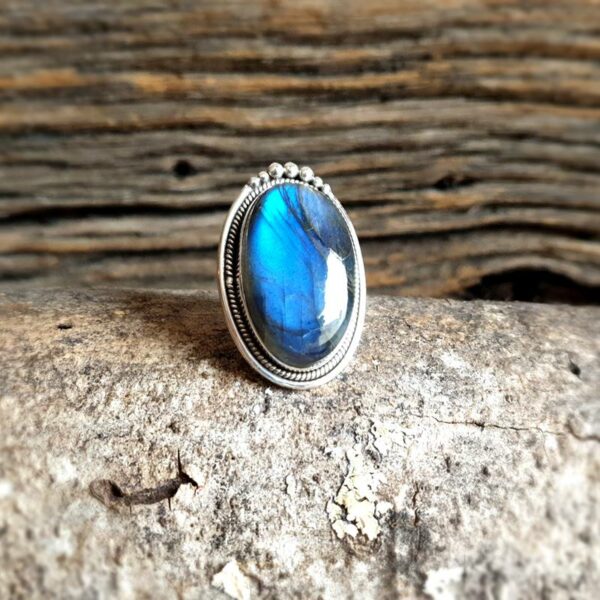 Anello regolabile in labradorite d'argento