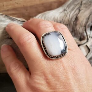 Bague opale dendritique argent ajustable