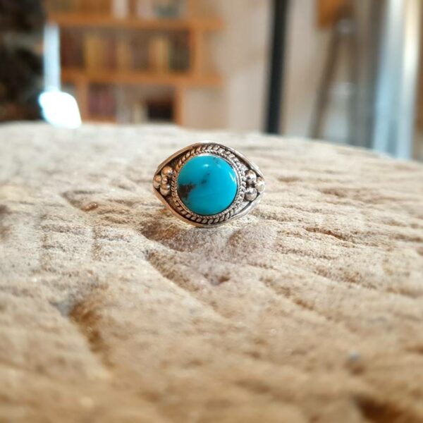 Bague turquoise ajustable argent