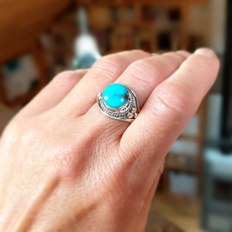 Bague turquoise ajustable argent