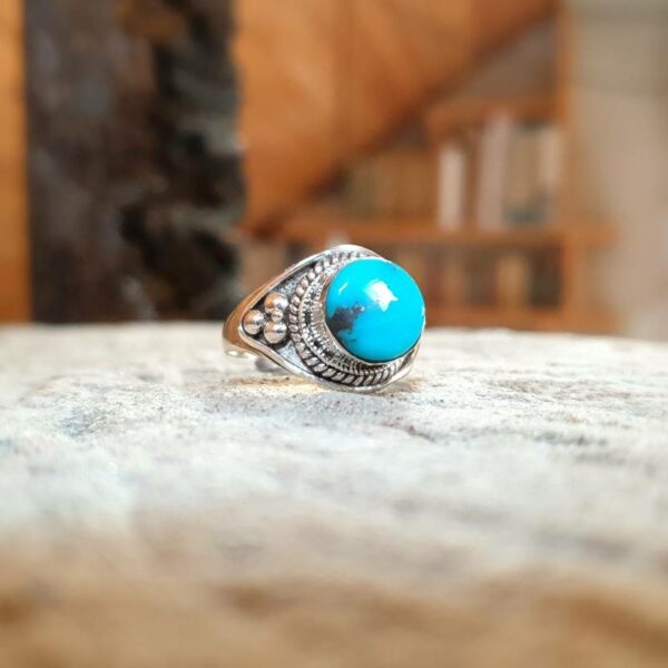 Bague turquoise ajustable argent