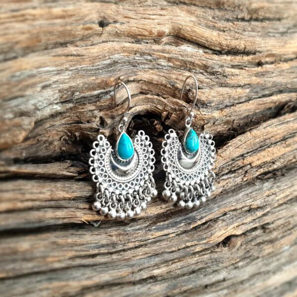 Boucles d'oreilles turquoise argent PAON