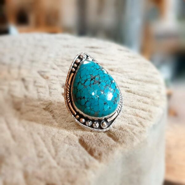 Grote BOHÈME turquoise zilveren ring