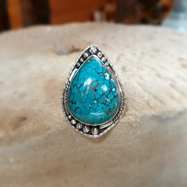 Grote BOHÈME turquoise zilveren ring