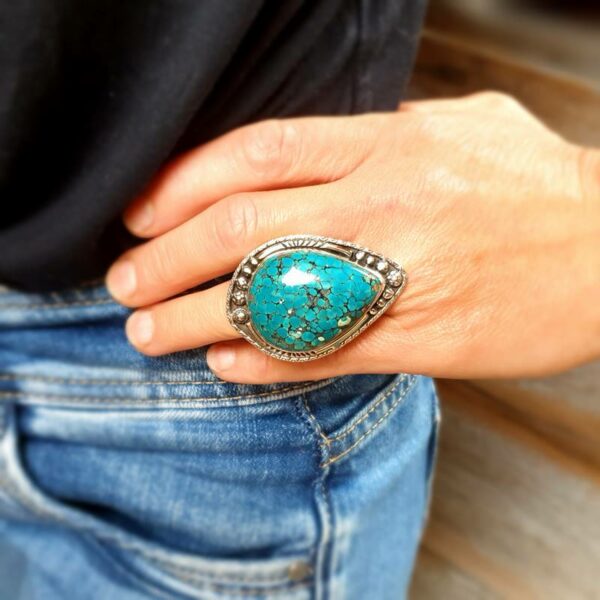 Grote BOHÈME turquoise zilveren ring