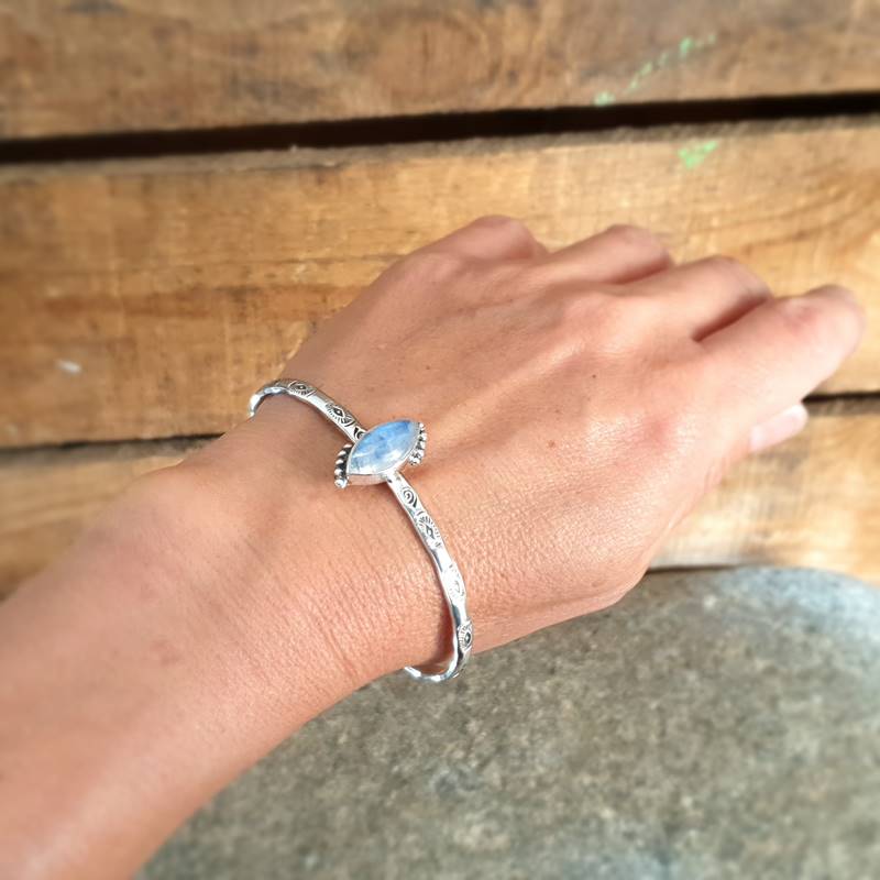 Silver moonstone bangle