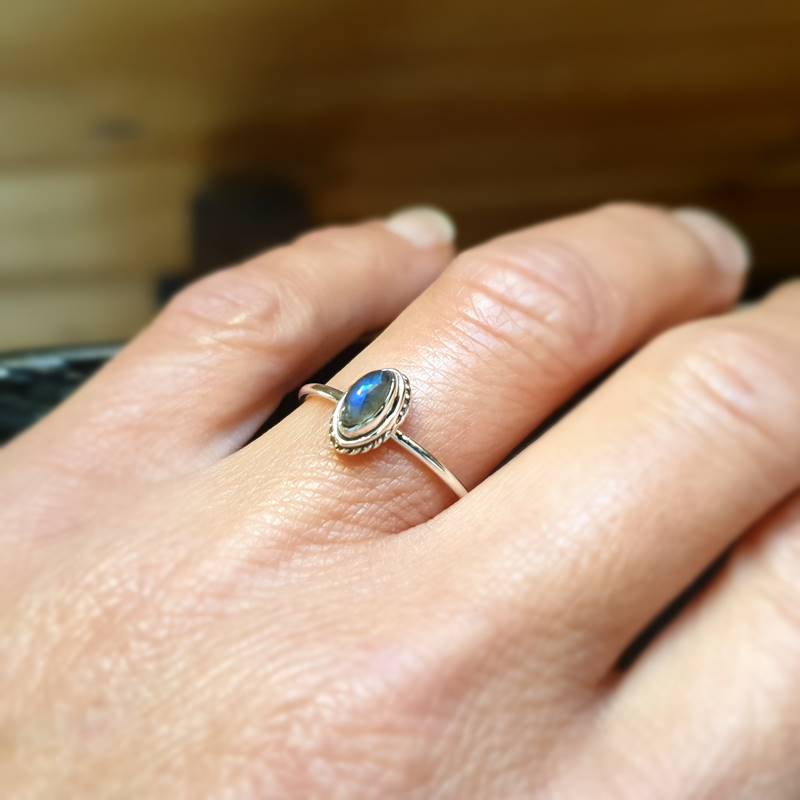 Minimalist adjustable labradorite ring