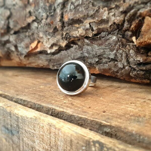 Silberner Obsidianring