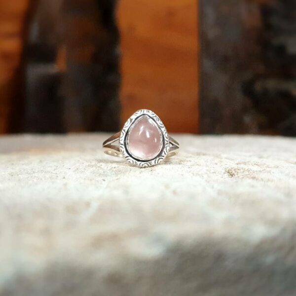 Bague quartz rose argent GOUTTE