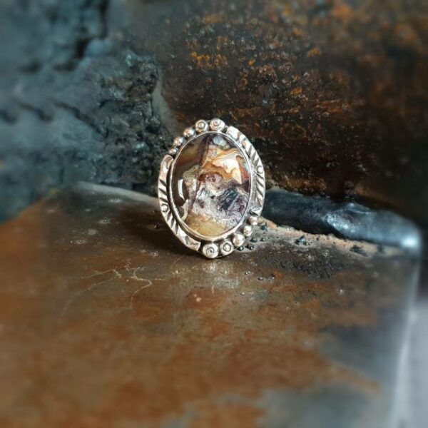 Bague agate crazy lace argent