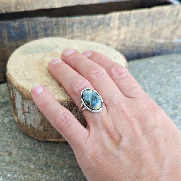 Silver ocean jasper ring