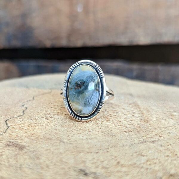 Silver ocean jasper ring