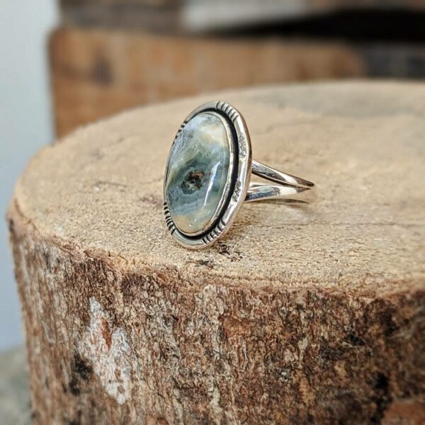 Silver ocean jasper ring