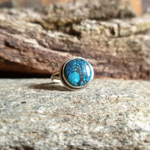 Bague pastille turquoise et argent