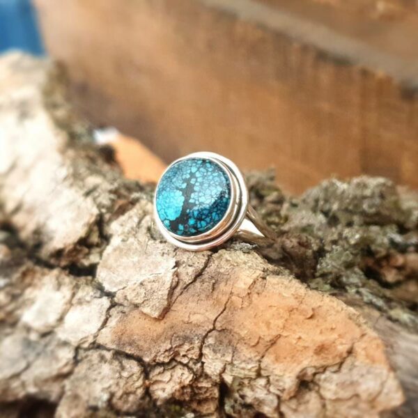 Bague pastille turquoise et argent