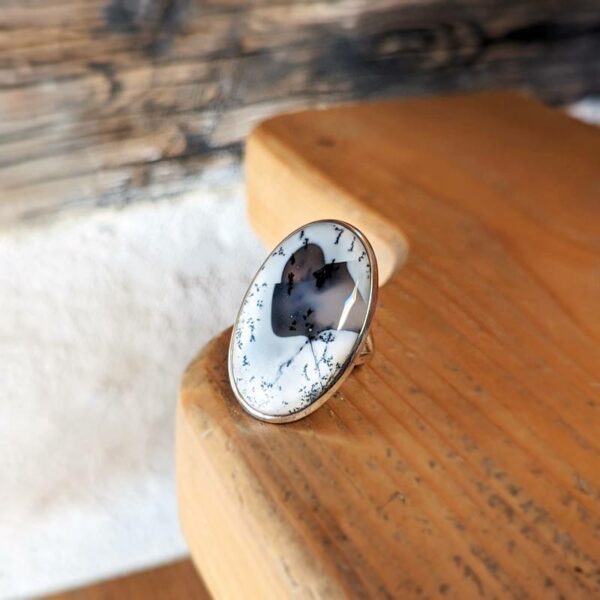 Silver Dendritic Opal Ring