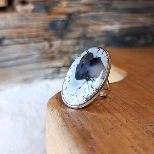 Silver Dendritic Opal Ring