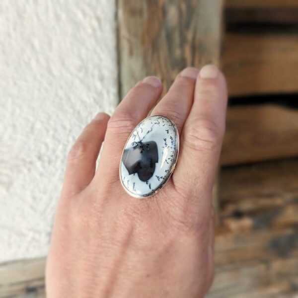 Сребрен дендритски опал прстен