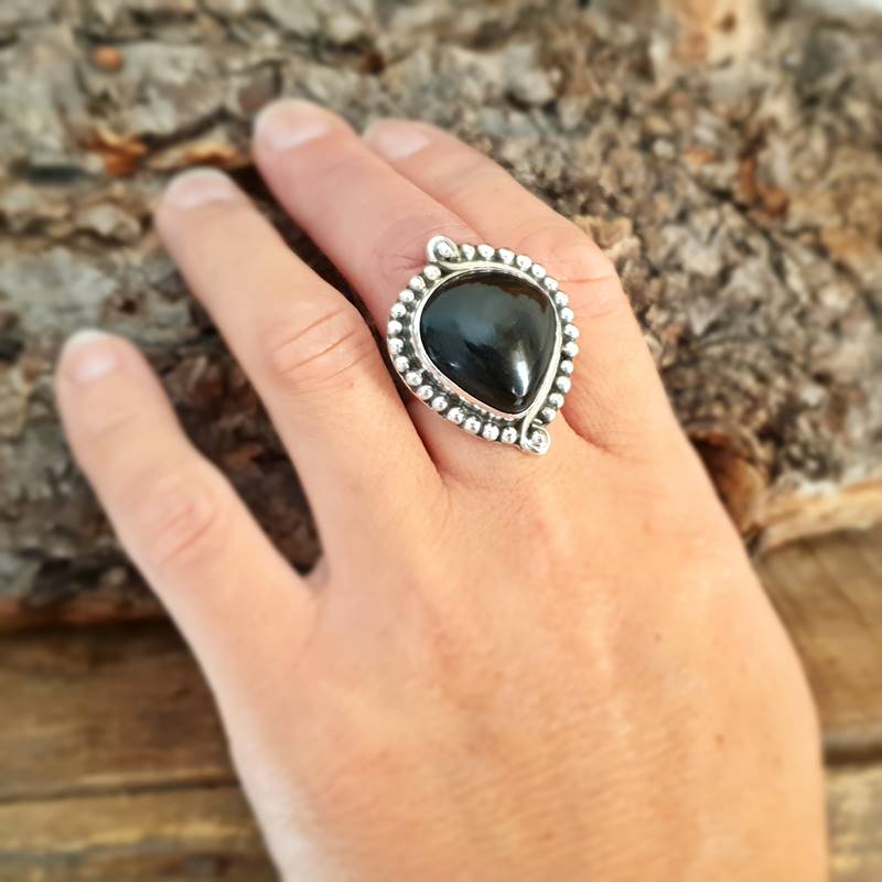 Obsidian ethnic ring