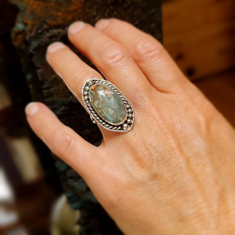 Silver imperial jasper ring