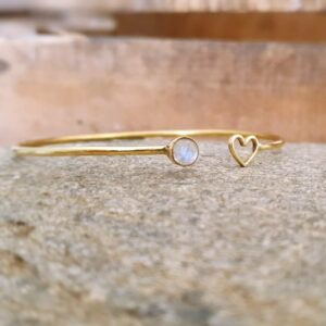 Moonstone heart bangle bracelet