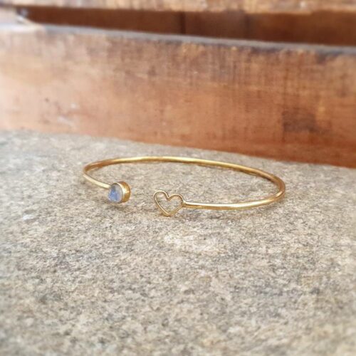 Bracelet jonc coeur pierre de lune