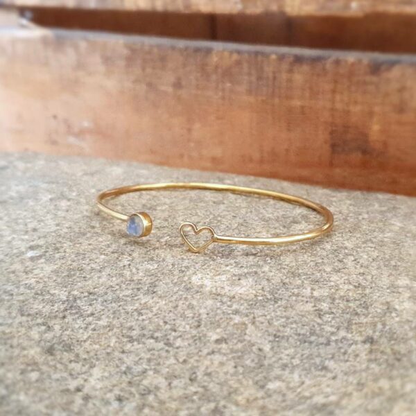 Moonstone heart bangle bracelet