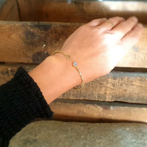 Bracelet jonc coeur pierre de lune