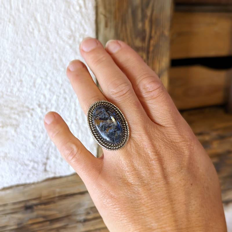 Silver and blue pietersite ring