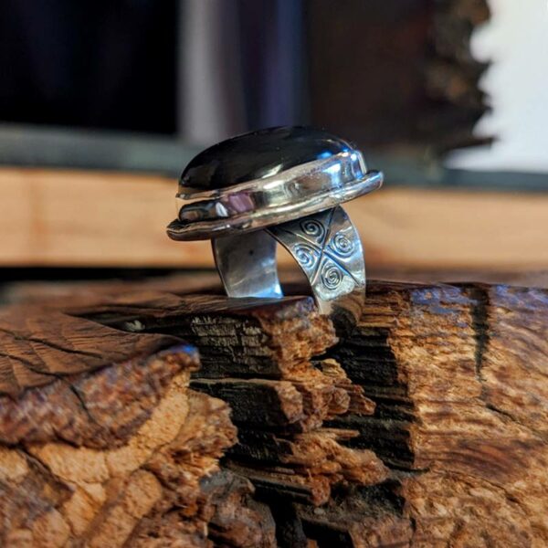 Svart obsidian silverring