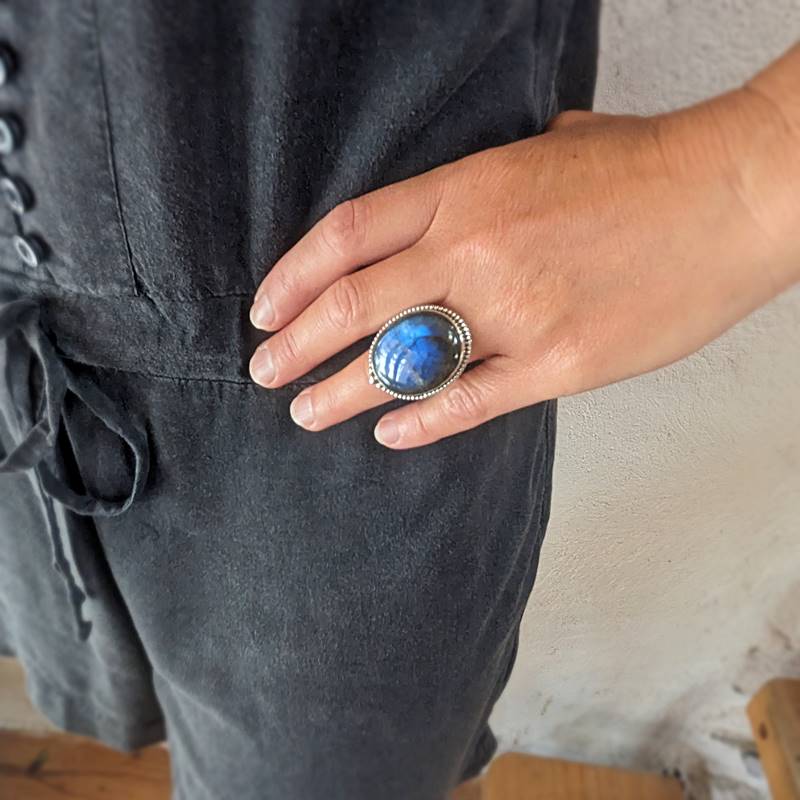 Grosse bague labradorite argent