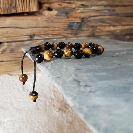 Bracelet Homme Dada Gioielli En Pierres Naturelles - Onyx, Oeil De Tigre, Sodalite, Etc. - Acier Inoxydable, Longueur Réglable 19-22 Cm