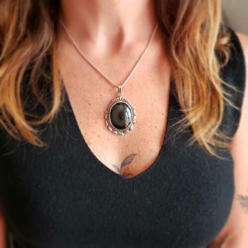 Pendentif obsidienne argent